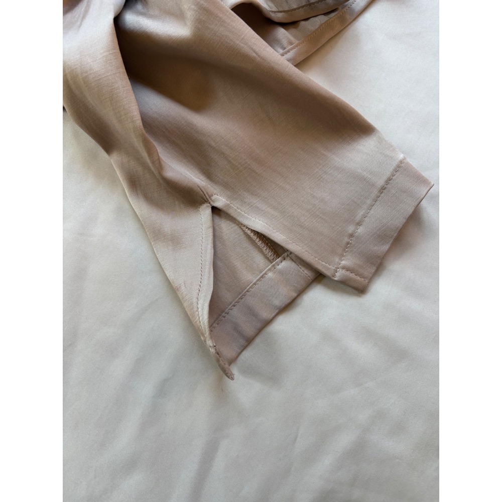 Elaine Kim Champagne Taupe Satin Cropped Open Front Jacket Peter Pan Collar Sz S - Picture 2 of 7